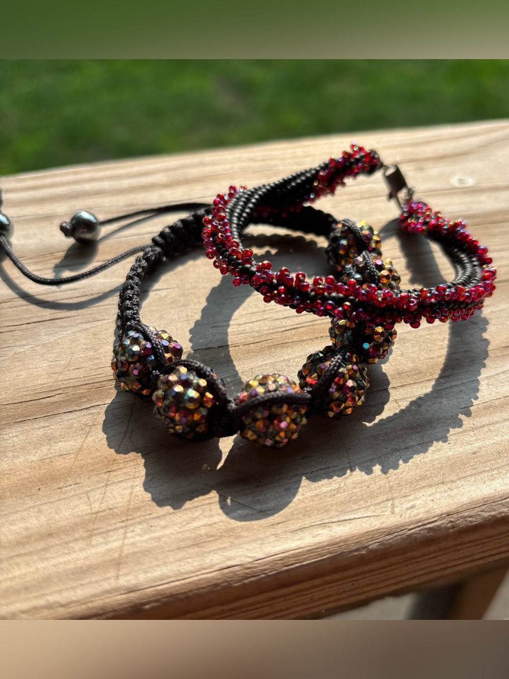 Handcrafted Macrame Rope Cord Bracelet Set with Multicolored Bead Accents